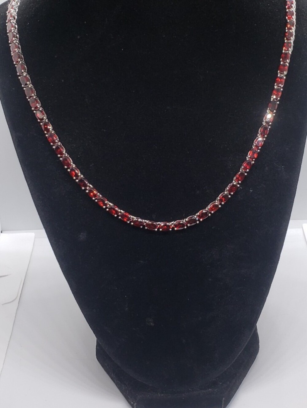 27.3ctw Natural Red Garnet Tennis Necklace in Platinum over Sterling Silver
